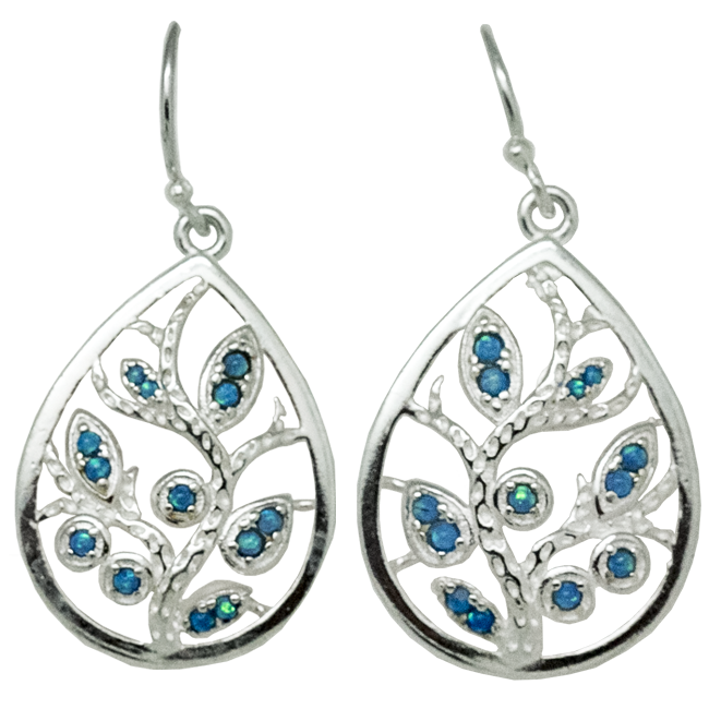 Sterling Silver and Opal Teardrop Olive Tree Earrings